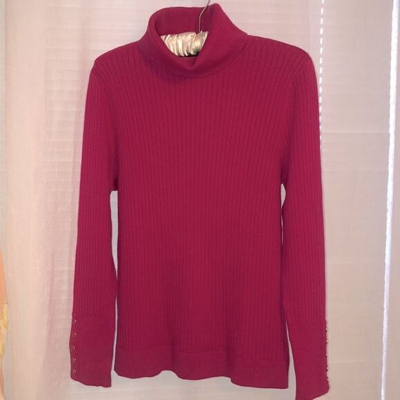 Talbots LP Ribbed Fuchsia Turtleneck Cotton Blend Knit Sweater - Picture 4 of 14